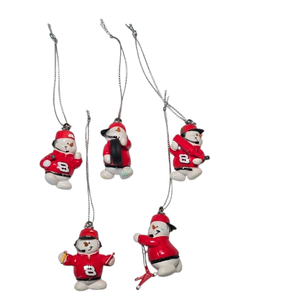 #8 Dale Earnhardt Jr NASCAR Pit Crew Mini Snowmen Christmas Ornaments 5 Pc Set